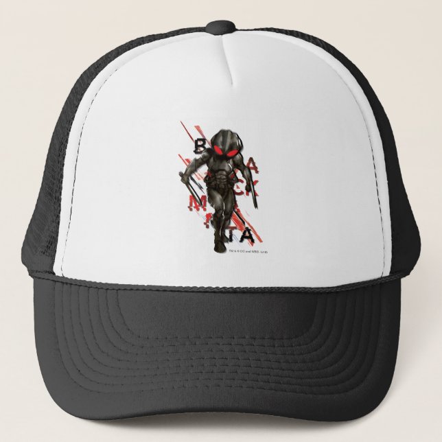 Aquaman | Black Manta Scattered Typography Graphic Trucker Hat (Front)