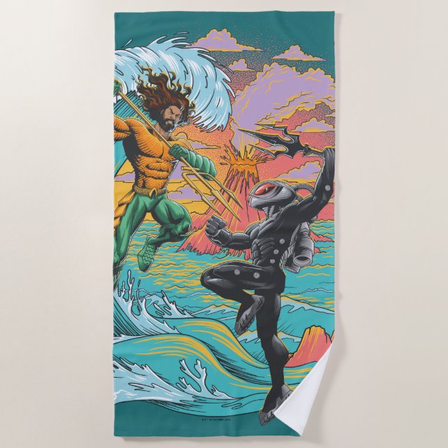 Aquaman & Black Manta Tidal Wave Beach Towel (Front)