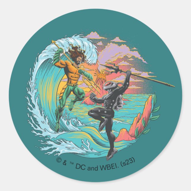 Aquaman & Black Manta Tidal Wave Classic Round Sticker (Front)