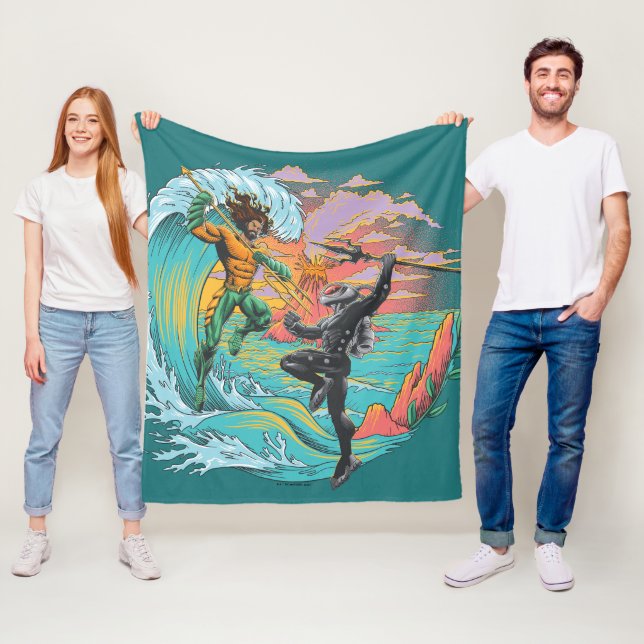 Aquaman & Black Manta Tidal Wave Fleece Blanket (In Situ)