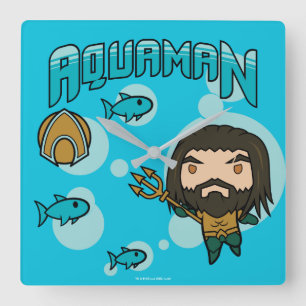 Aquaman   Chibi Aquaman Undersea Graphic Square Wall Clock
