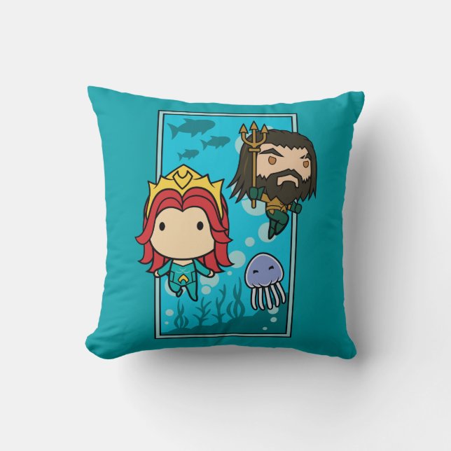 Aquaman | Chibi Mera & Aquaman Undersea Graphic Cushion (Front)