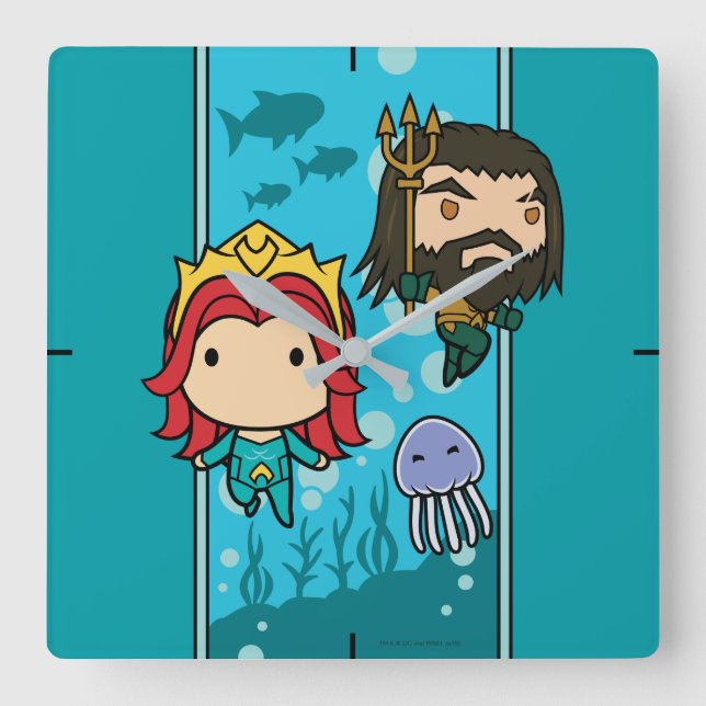 Aquaman | Chibi Mera & Aquaman Undersea Graphic Square Wall Clock (Front)