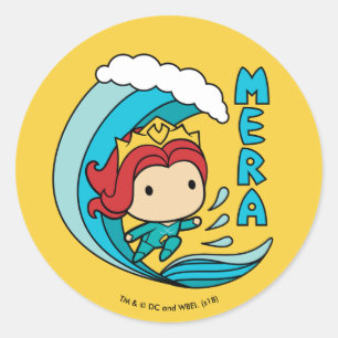 Aquaman   Chibi Mera Riding Wave Graphic Classic Round Sticker