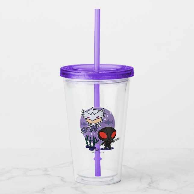 Aquaman | Chibi Orm & Black Manta Undersea Graphic Acrylic Tumbler (Front)