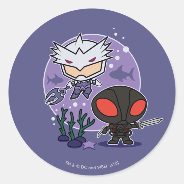 Aquaman | Chibi Orm & Black Manta Undersea Graphic Classic Round Sticker (Front)