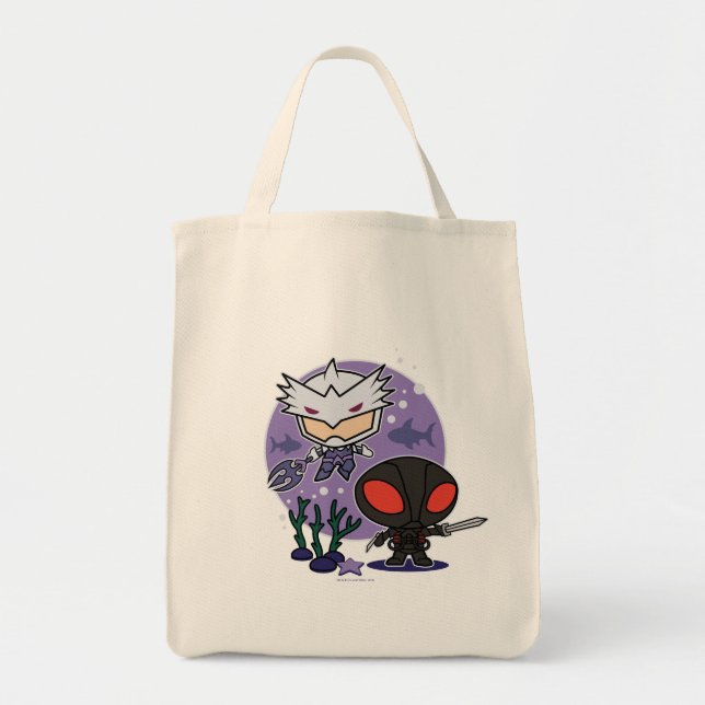 Aquaman | Chibi Orm & Black Manta Undersea Graphic Tote Bag (Front)