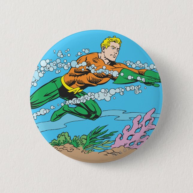 Aquaman Dashes Thru Water 6 Cm Round Badge (Front)