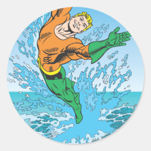 Aquaman Jumps Out of Sea Classic Round Sticker