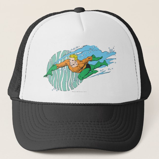 Aquaman Leaps Left Trucker Hat (Front)