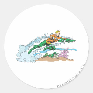 Aquaman Leaps Over Coral Classic Round Sticker