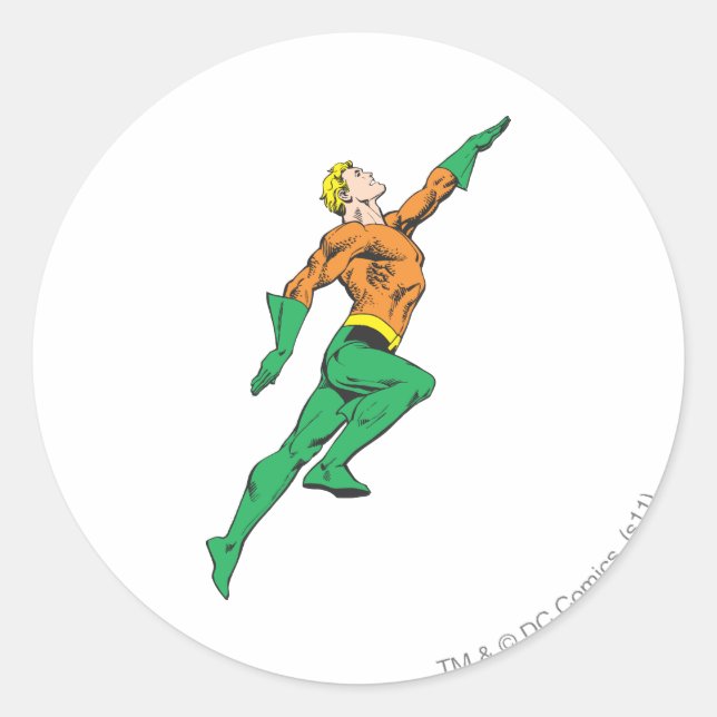 Aquaman Leaps Up Classic Round Sticker (Front)