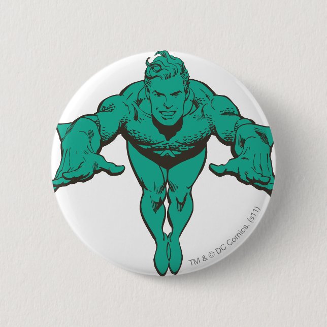 Aquaman Lunging Forward - Teal 6 Cm Round Badge (Front)