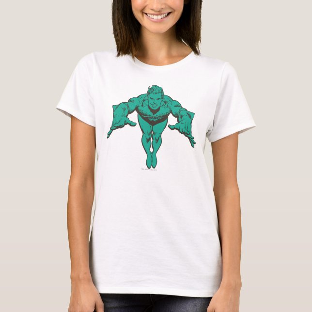 Aquaman Lunging Forward - Teal T-Shirt (Front)