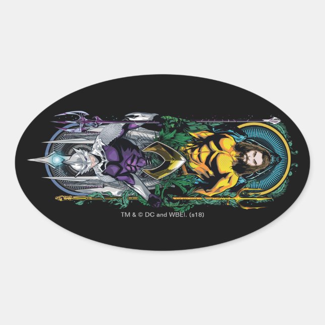 Aquaman | Orin & Orm Reversible Art Nouveau Panel Oval Sticker (Front)