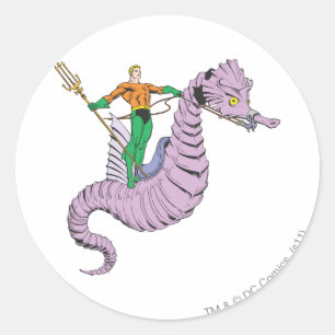 Aquaman Rides Seahorse Classic Round Sticker