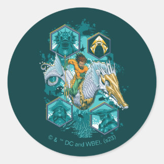 Aquaman Riding Seahorse Across Kingdoms Classic Round Sticker