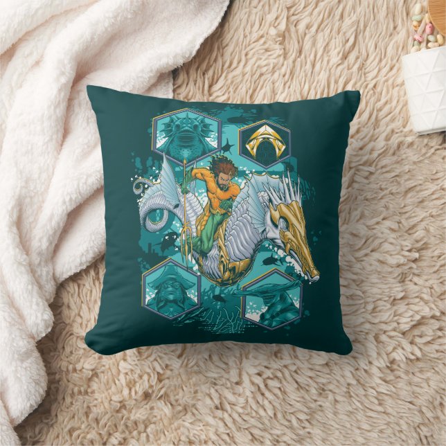 Aquaman Riding Seahorse Across Kingdoms Cushion (Blanket)