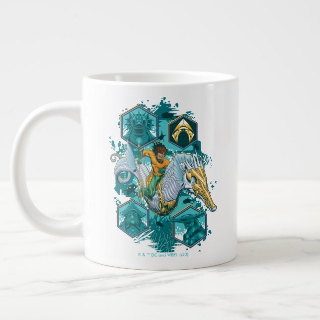 Aquaman Riding Seahorse Across Kingdoms Large Coffee Mug (Left)