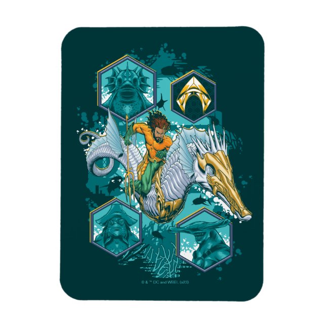Aquaman Riding Seahorse Across Kingdoms Magnet (Vertical)