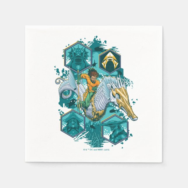 Aquaman Riding Seahorse Across Kingdoms Napkin (Front)