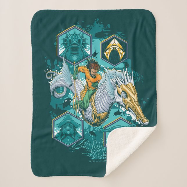 Aquaman Riding Seahorse Across Kingdoms Sherpa Blanket (Front)