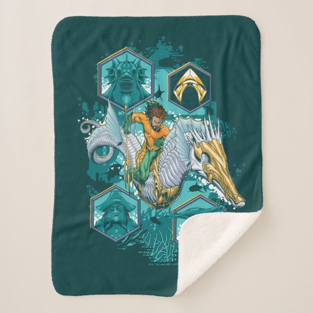 Aquaman Riding Seahorse Across Kingdoms Sherpa Blanket (Front)