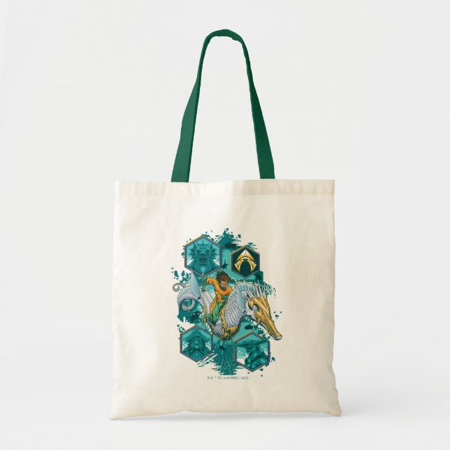 Aquaman Riding Seahorse Across Kingdoms Tote Bag (Front)