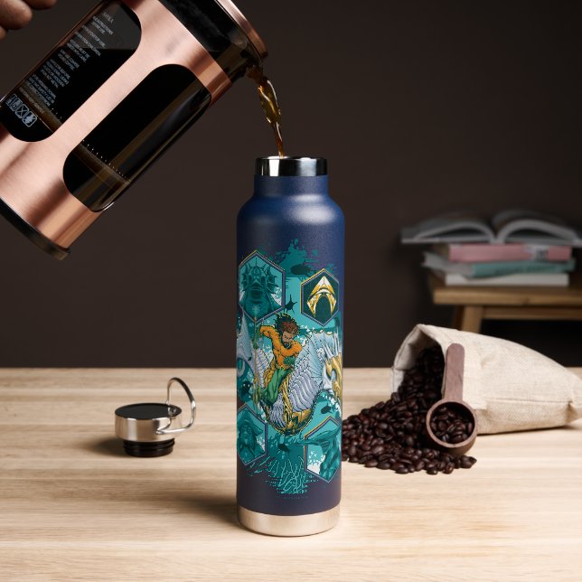 Aquaman Riding Seahorse Across Kingdoms Water Bottle (Coffee)