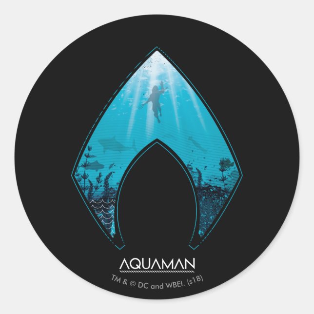 Aquaman | See Through Aquaman Logo Ocean Graphic Classic Round Sticker (Front)