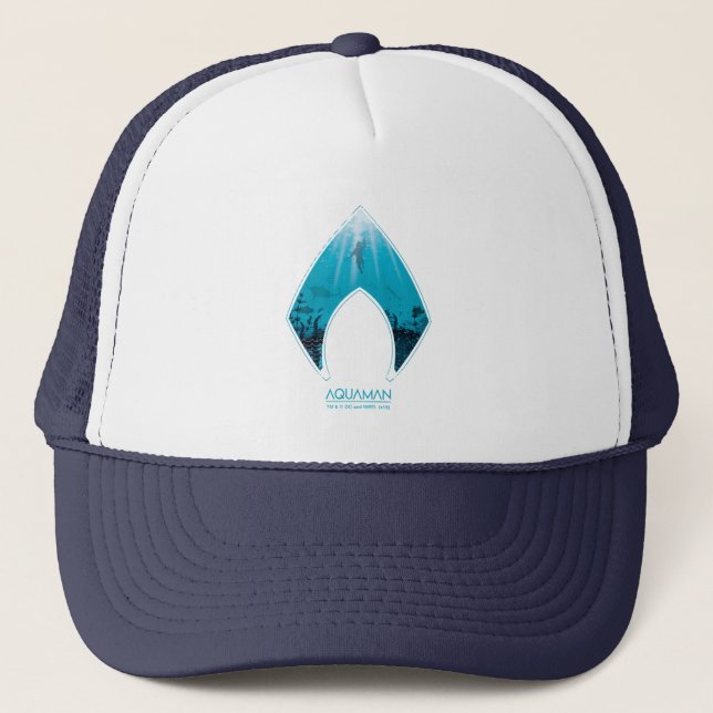 Aquaman | See Through Aquaman Logo Ocean Graphic Trucker Hat (Front)