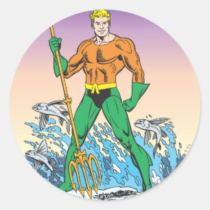 Aquaman Stands With Spear Classic Round Sticker