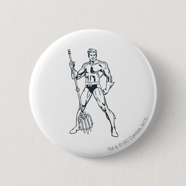 Aquaman with Pitchfork BW 6 Cm Round Badge (Front)