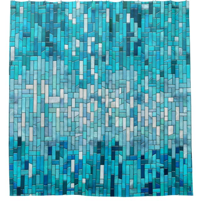 Aquamarine Abstract Mosaic Art Shower Curtain (Front)