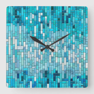 Aquamarine Abstract Mosaic Art Square Wall Clock