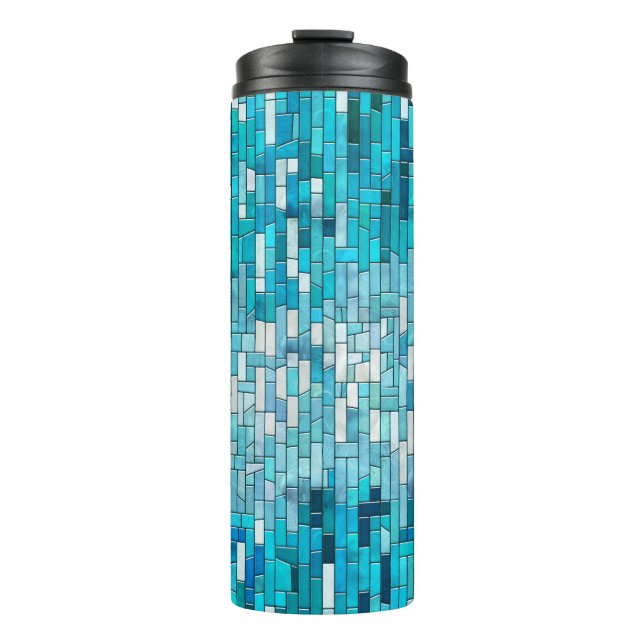 Aquamarine Abstract Mosaic Art Thermal Tumbler (Front)