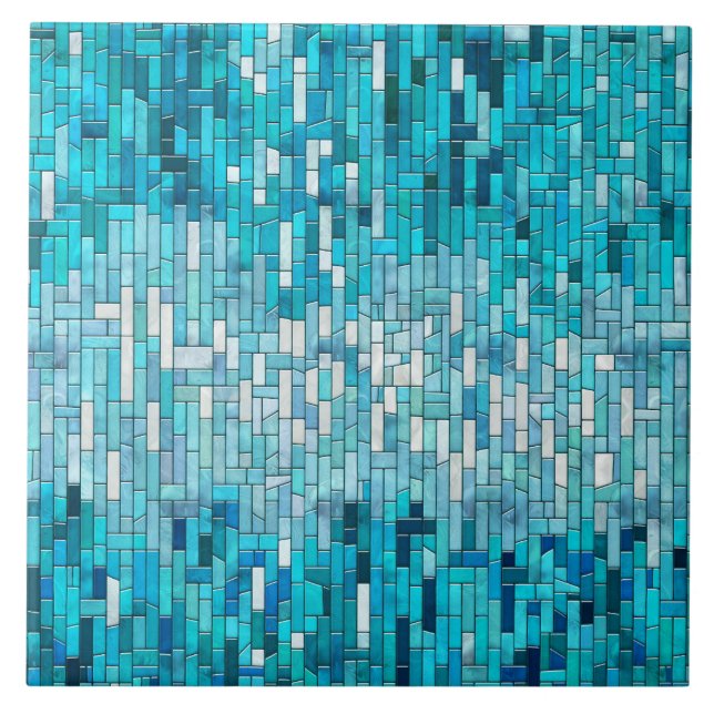 Aquamarine Abstract Mosaic Art Tile (Front)