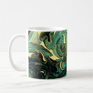 Aquamarine acrylic paints: abstract background. coffee mug