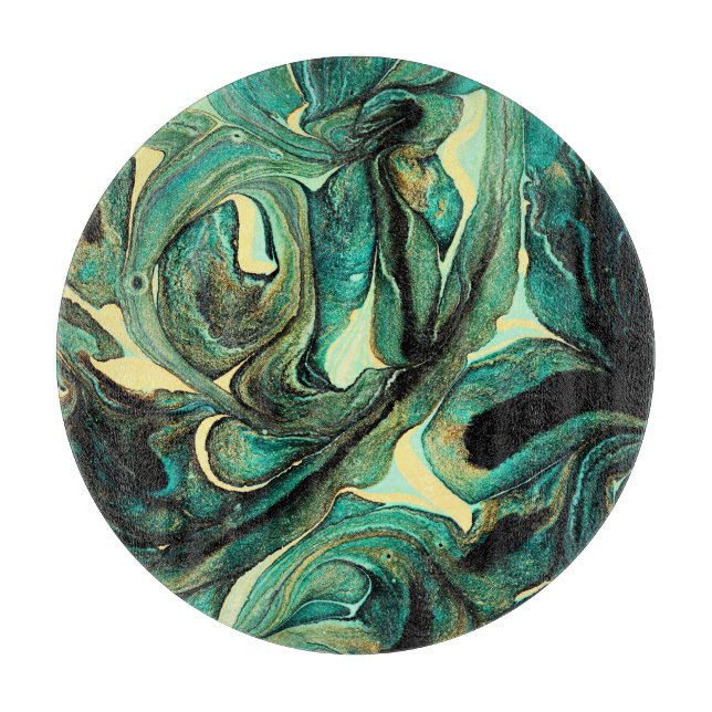 Aquamarine acrylic paints: abstract background. cutting board (Front)