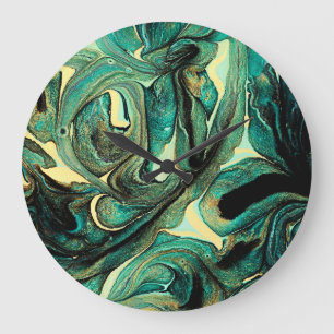 Aquamarine acrylic paints: abstract background. large clock