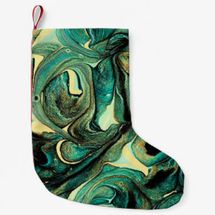 Aquamarine acrylic paints: abstract background. small christmas stocking