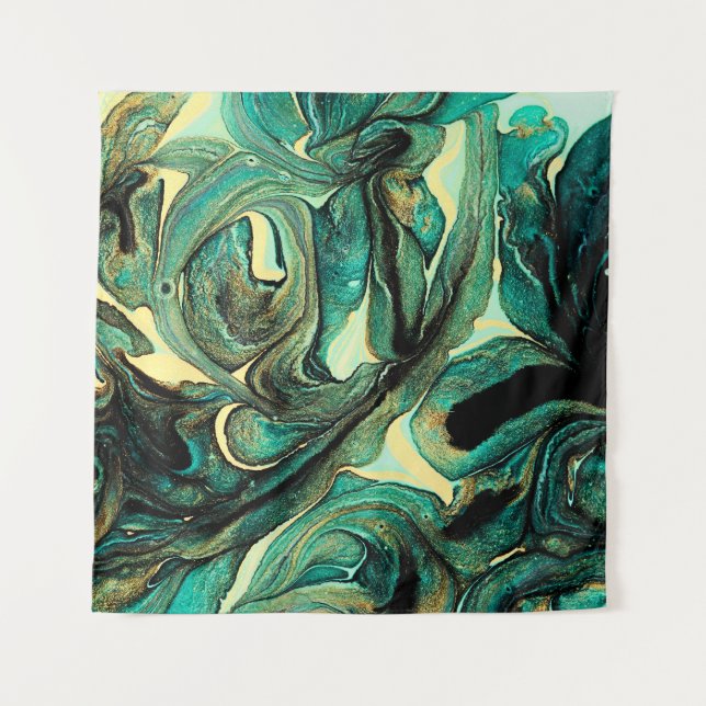 Aquamarine acrylic paints: abstract background. tapestry (Front)
