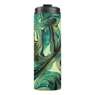 Aquamarine acrylic paints: abstract background. thermal tumbler