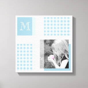 Aquamarine Add Your Photo Gingham Modern Monogram Canvas Print