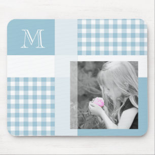Aquamarine Add Your Photo Gingham Modern Monogram Mouse Mat