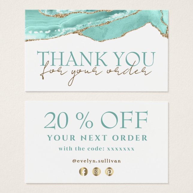Aquamarine agate thank you discount card (Front & Back)