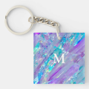 Aquamarine and Amethyst Crystal Key Ring