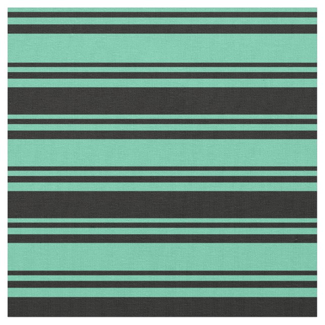 Aquamarine and Black Coloured Lines Pattern Fabric (Close Up)