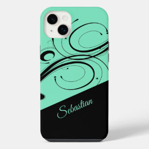 Aquamarine and Black Scroll Accent Personal iPhone 14 Plus Case