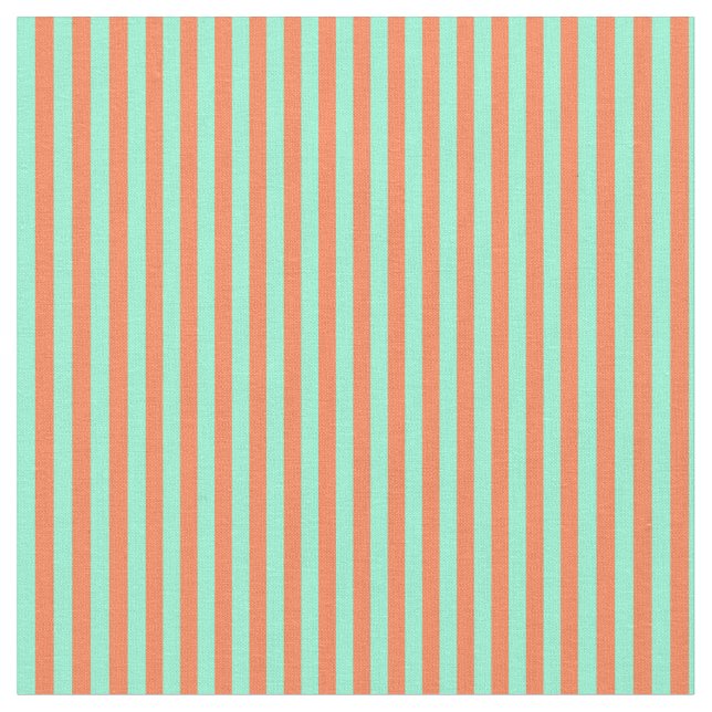 Aquamarine and Coral Lined Pattern Fabric (Close Up)